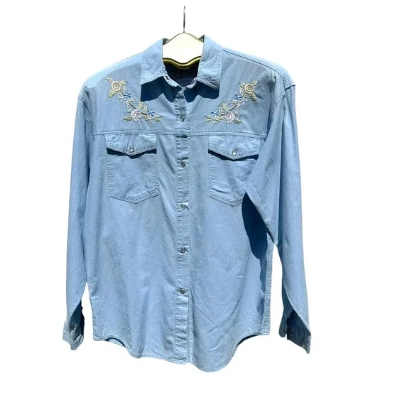 Cambridge Dry Goods - Vintage Snap Front Denim Shirt with Embroidery, Size 6 - Picture 2 of 9